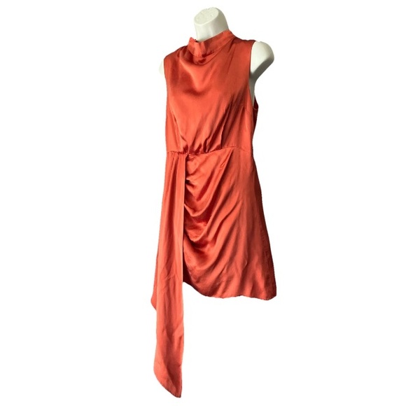 Anthropologie Women’s 6 Mock-Neck Draped Silk Sleeveless Dress In Baked Paprika. - Picture 6 of 12